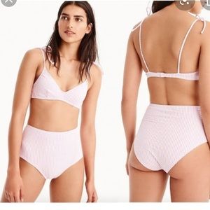 High-waisted Swim Bottom in Pink Seersucker